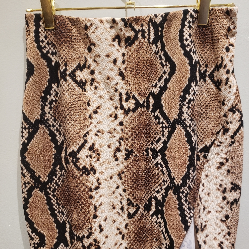 Brown Snake Print Mini Skirt